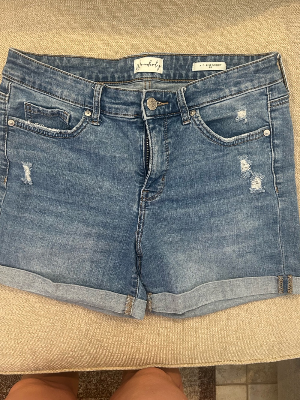 Wonderly Light Blue Distressed Denim Shorts